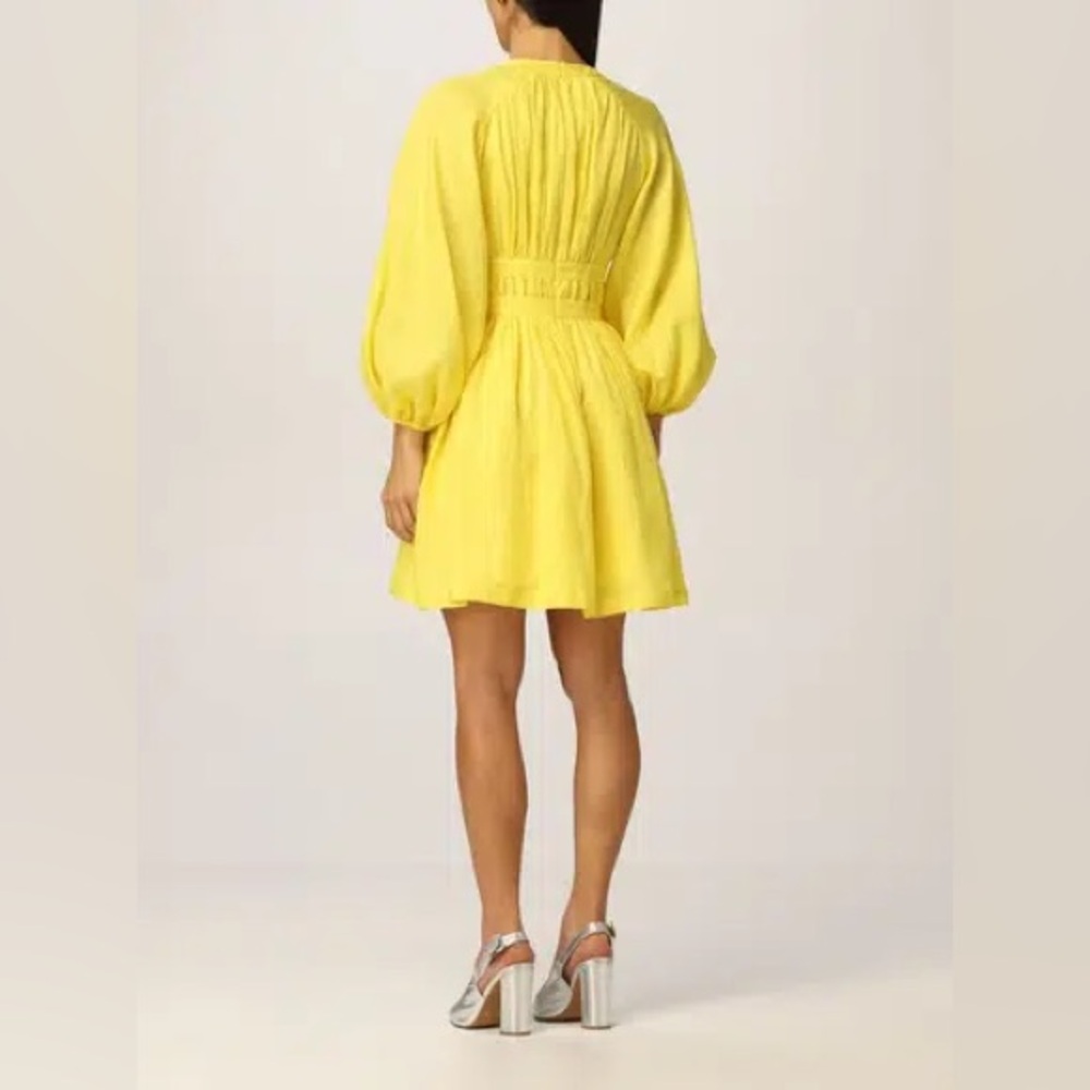 Zimmermann yellow linen Shelly plunge bow mini dress - Picture 2 of 14